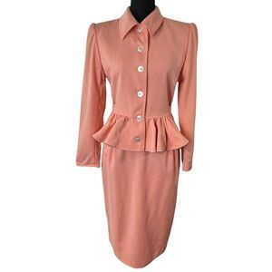 Vtg 80's "Miss‎ V" Valentino Peplum Blazer Bow Back Pencil Skirt Suit Sz 8 & 10